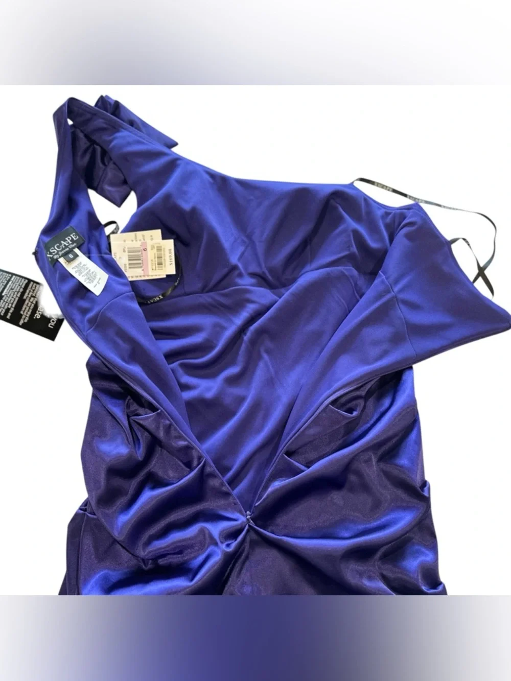 NWT Xscape Cocktail Dress Royal Blue/Purple Ruched One Shoulder Satin Mini Sz 6 - Picture 7 of 12